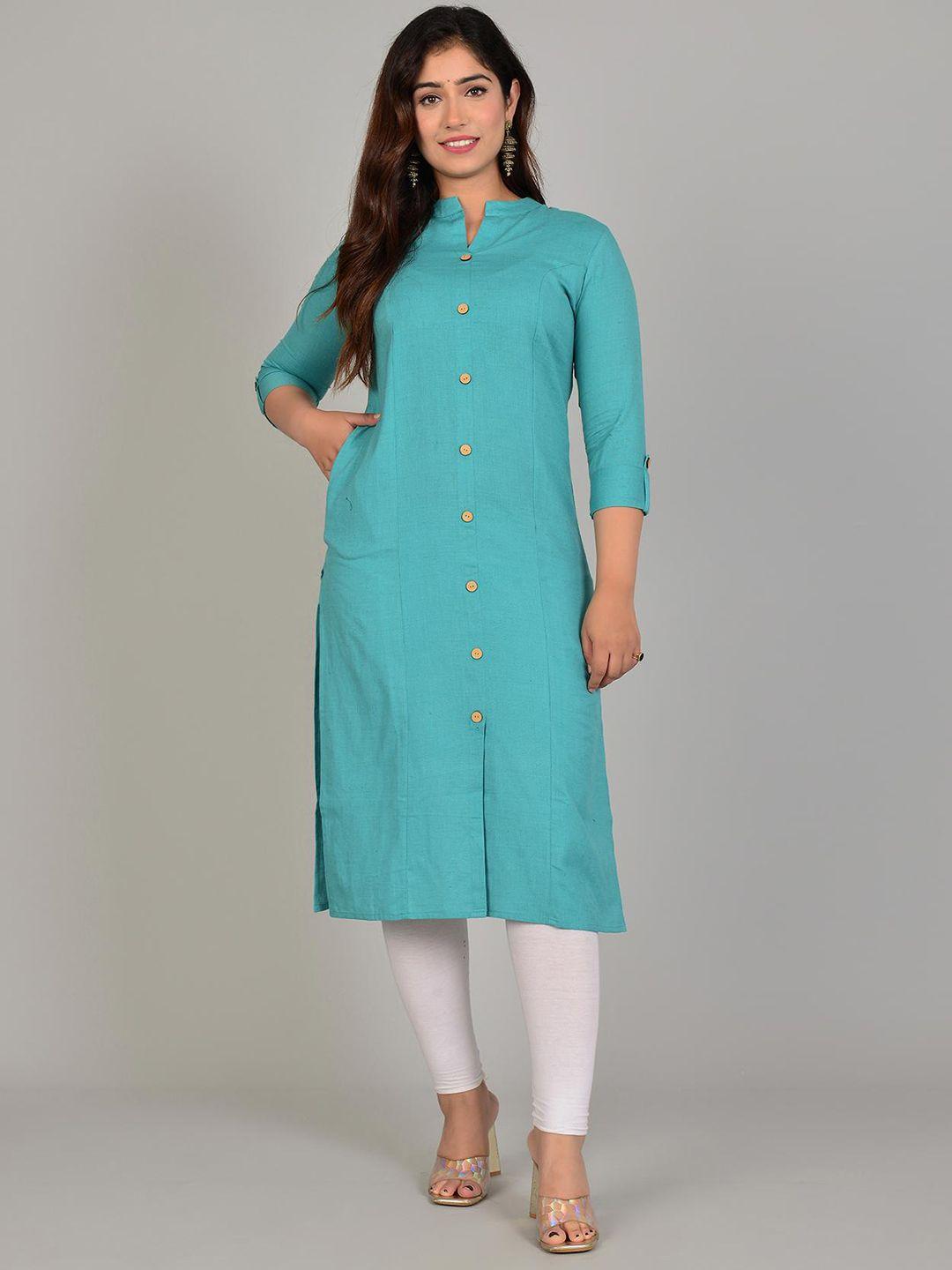 lovista mandarin collar three quarter sleeves multiple slits straight cotton kurta