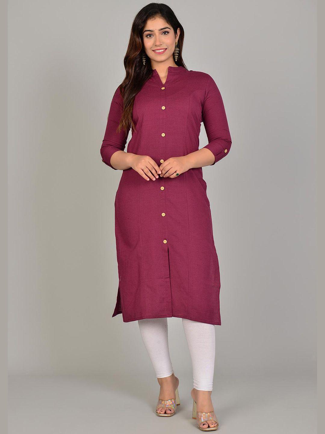 lovista mandarin collar three quarter sleeves multiple slits straight cotton kurta