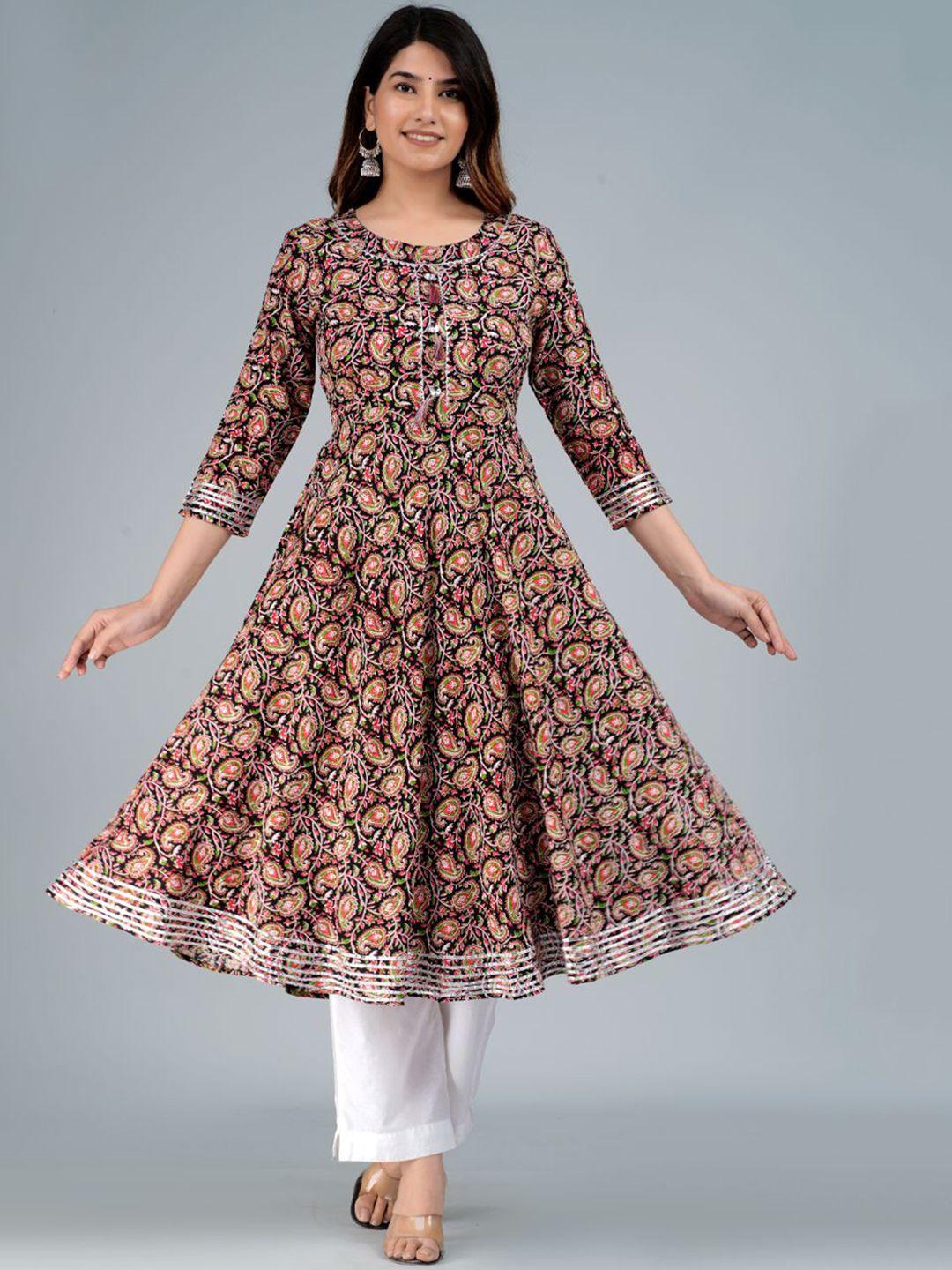 lovista paisley printed gotta patti anarkali kurta