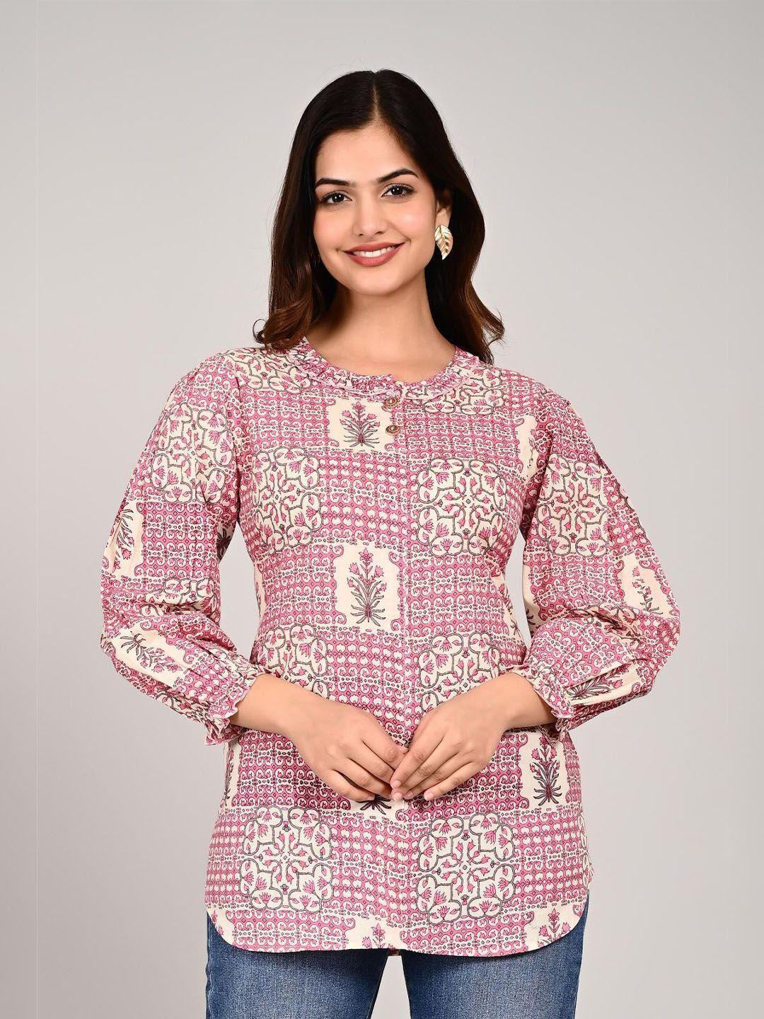 lovista print puff sleeve cotton top