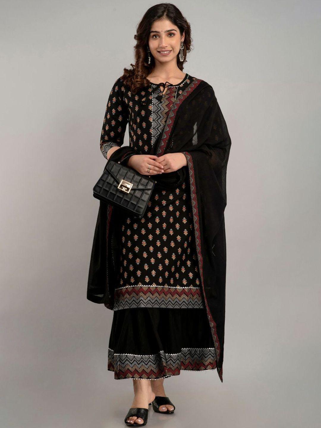 lovista women black ethnic motifs kurta with skirt & with dupatta