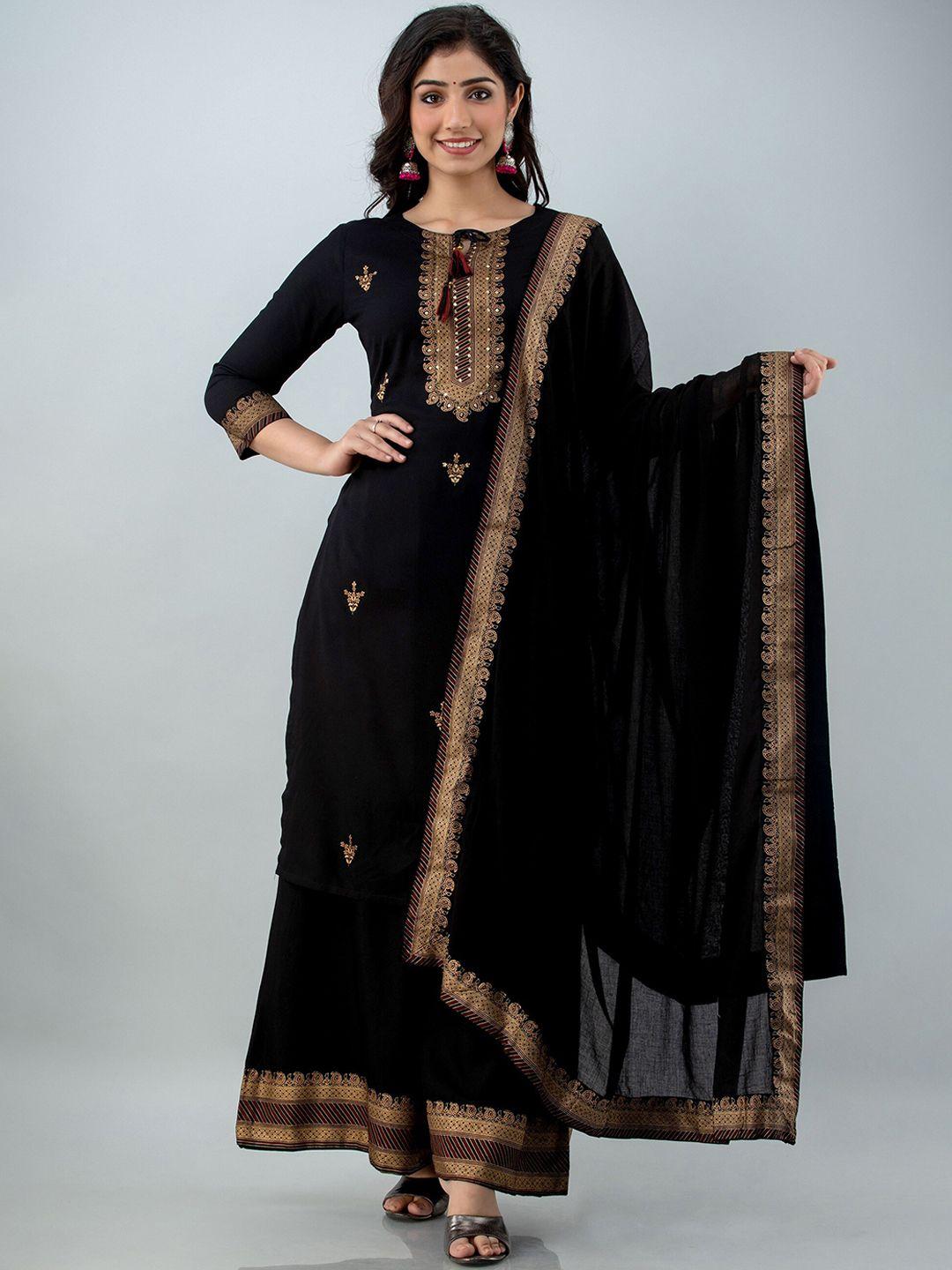 lovista women black ethnic motifs sequinned kurta with palazzos