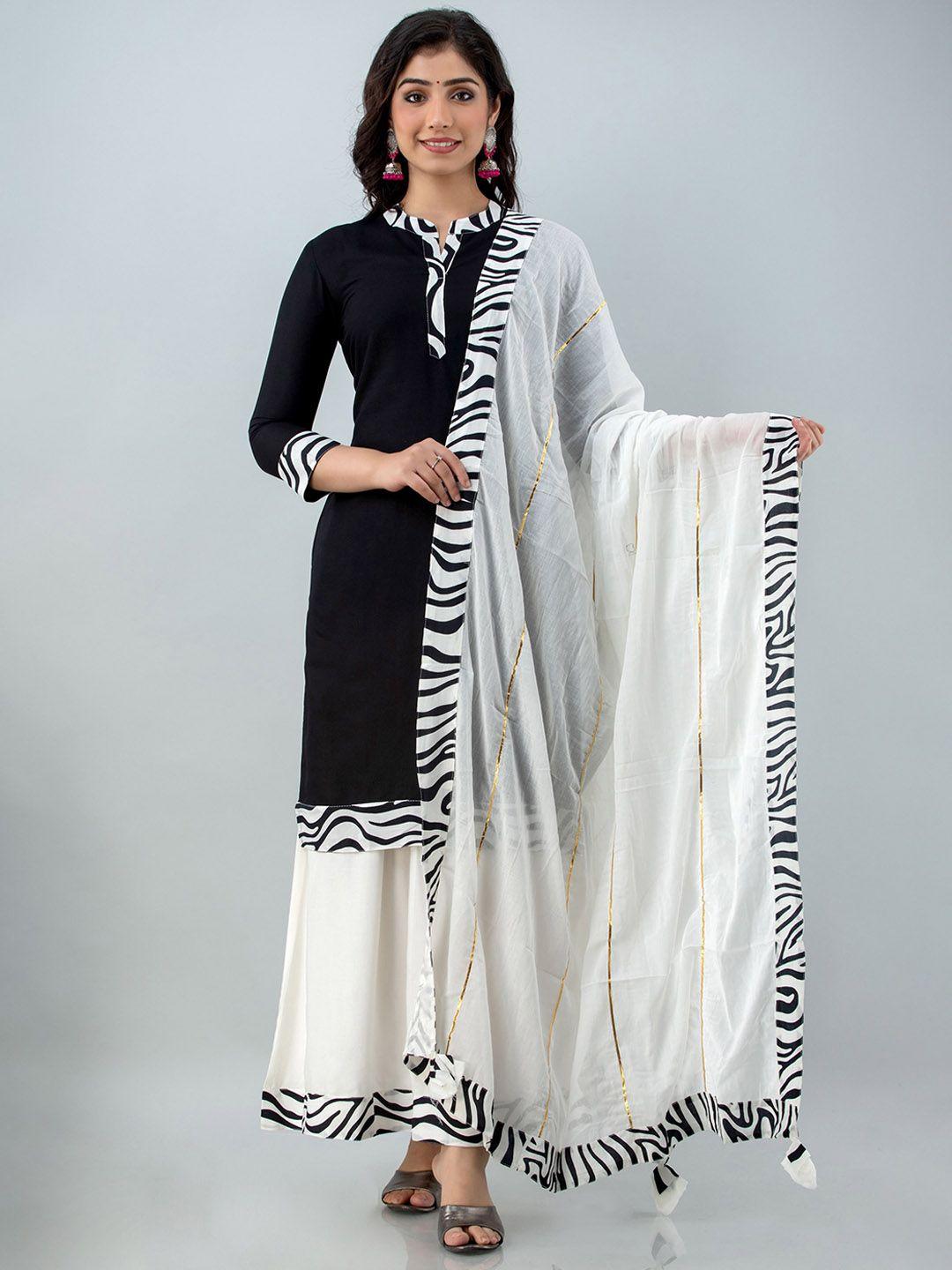lovista women black regular kurta with skirt & with dupatta