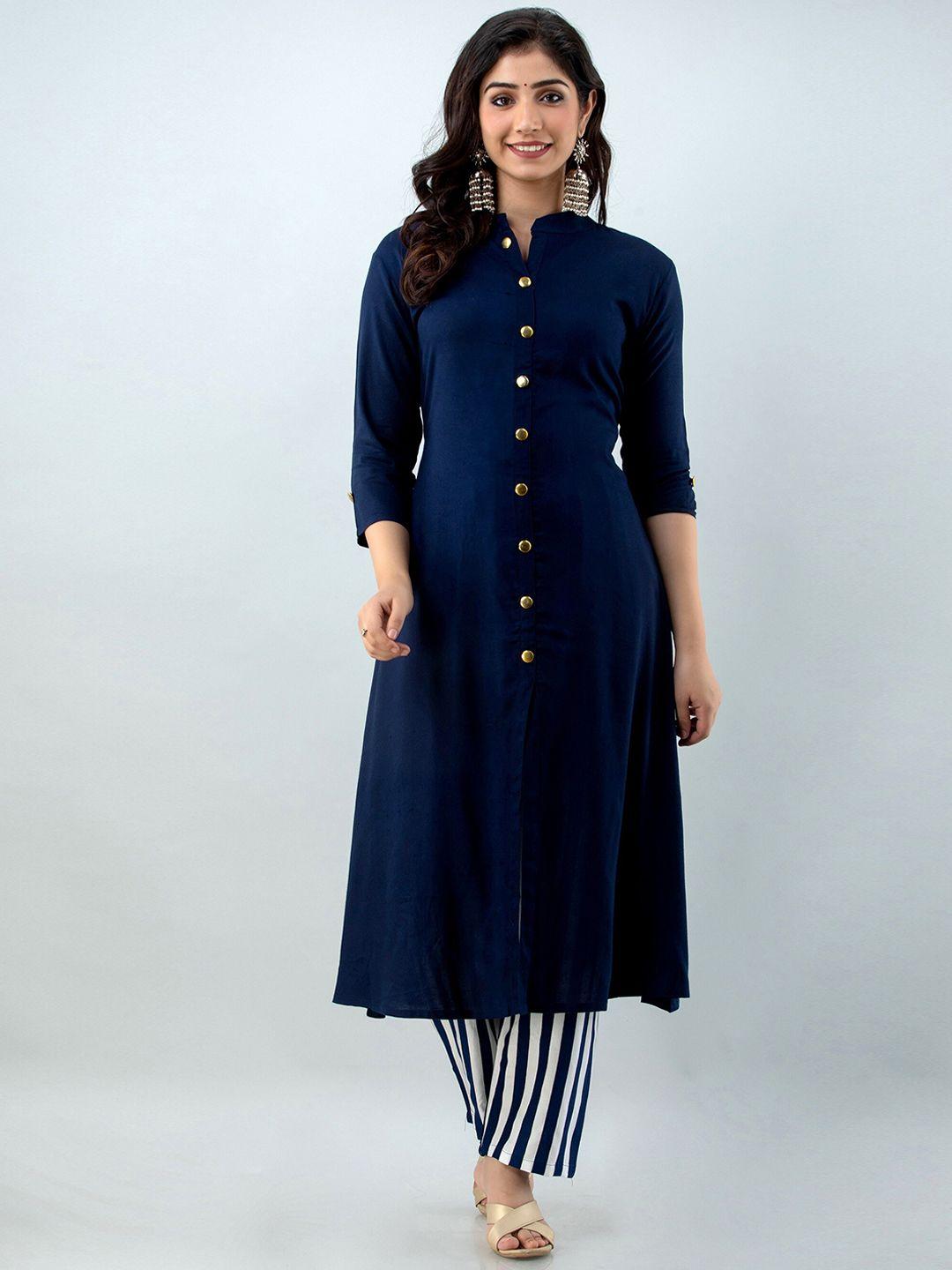 lovista women blue high slit kurta with trousers