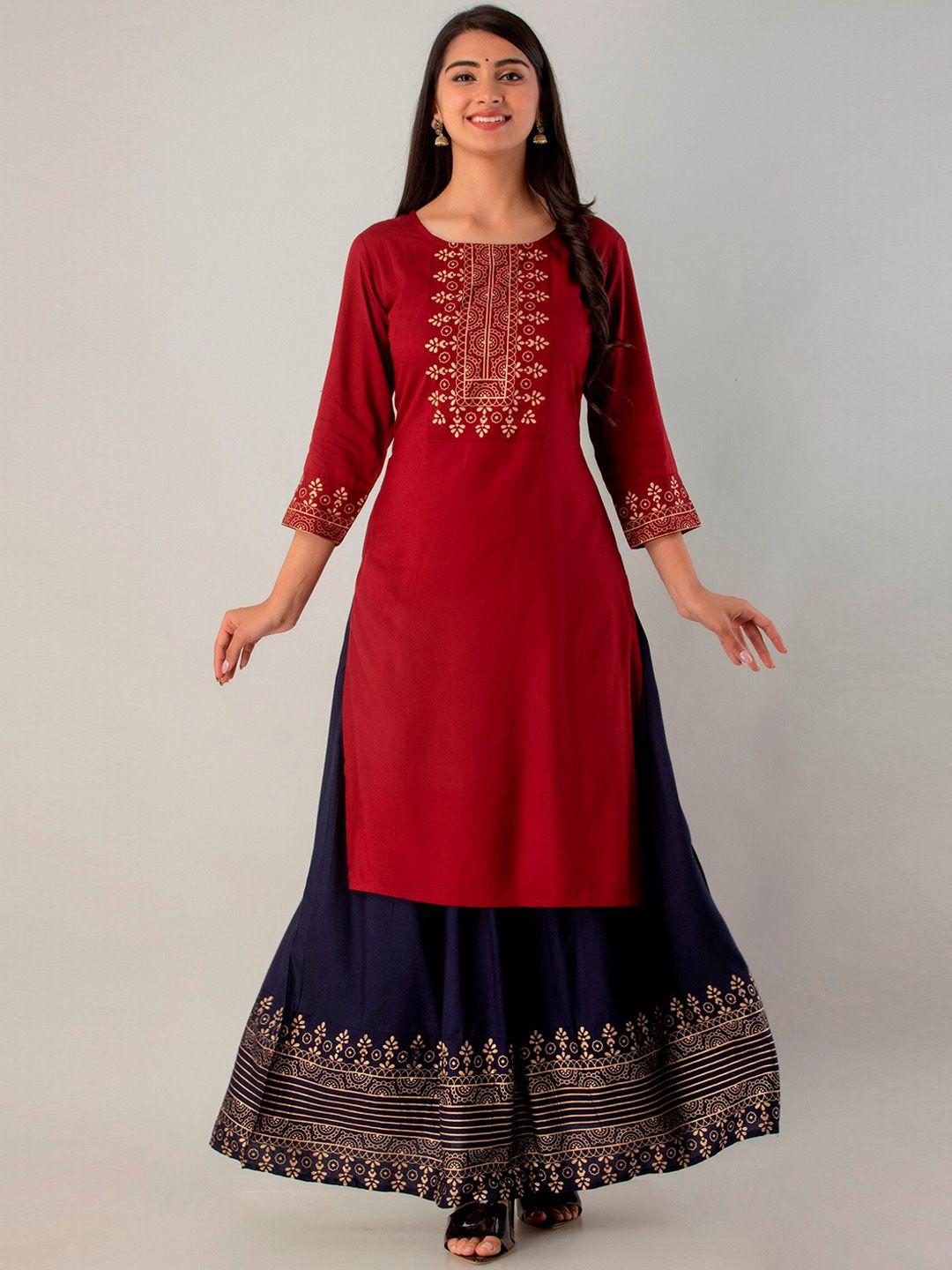 lovista women ethnic motifs printed regular kurta with skirt