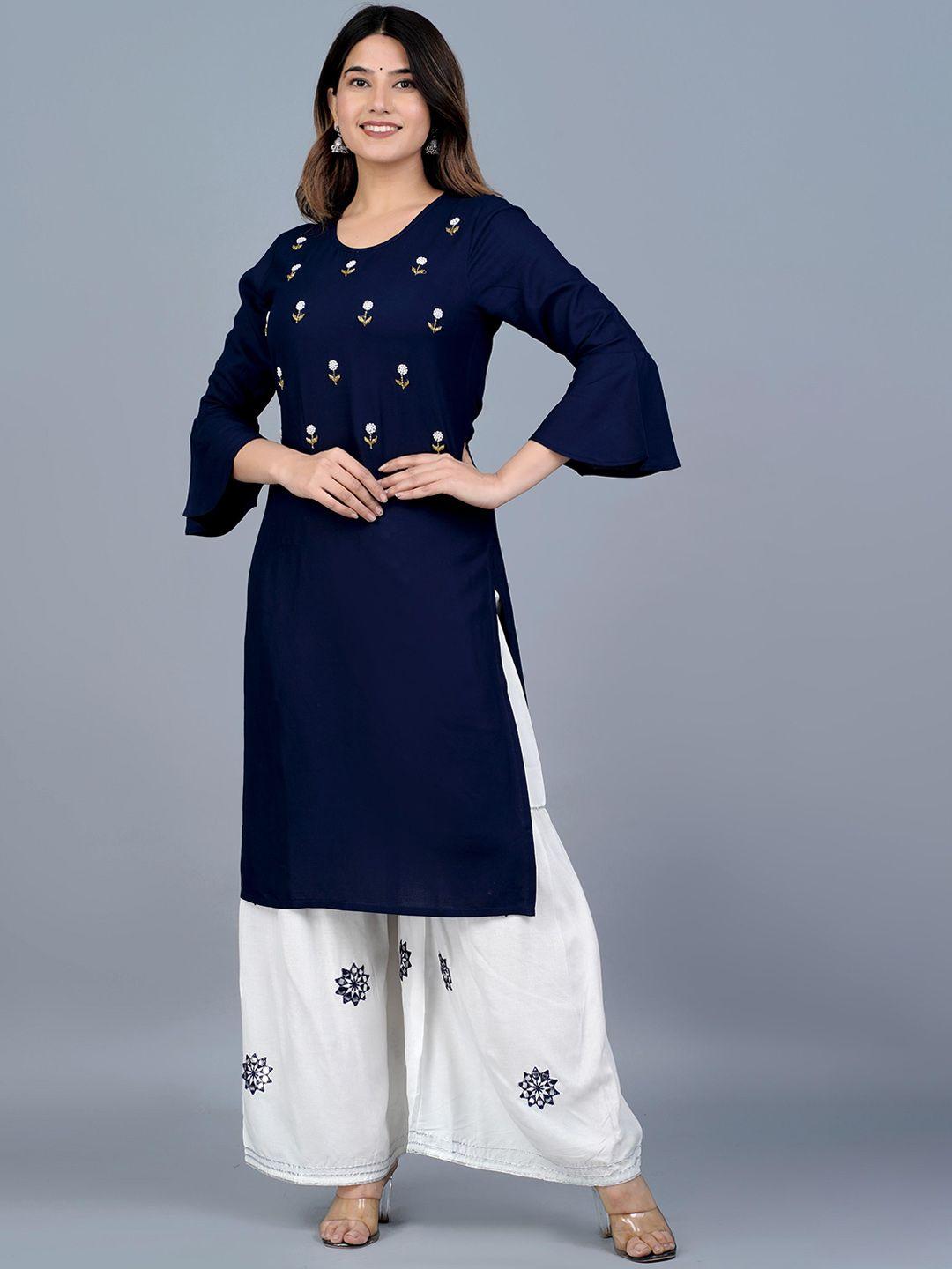 lovista women floral embroidered regular thread work kurta with sharara