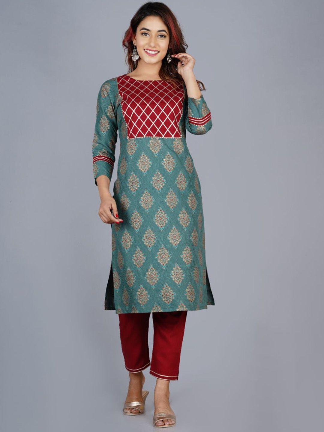 lovista women green ethnic motifs kurti trousers with dupatta