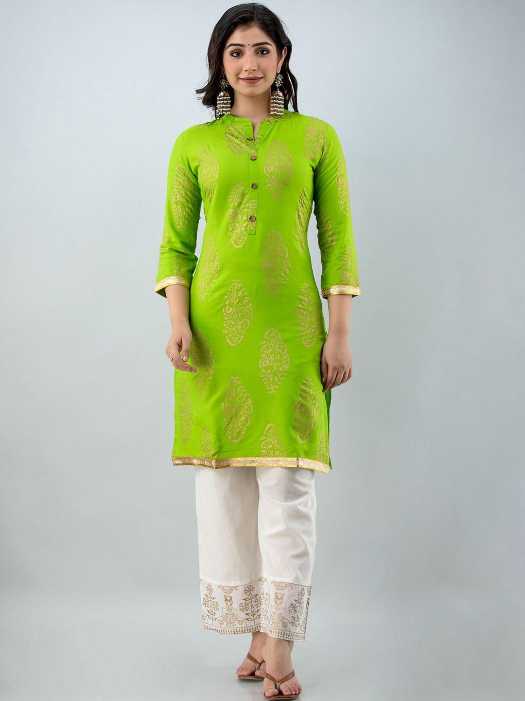 lovista women green printed regular kurta with palazzos & with dupatta