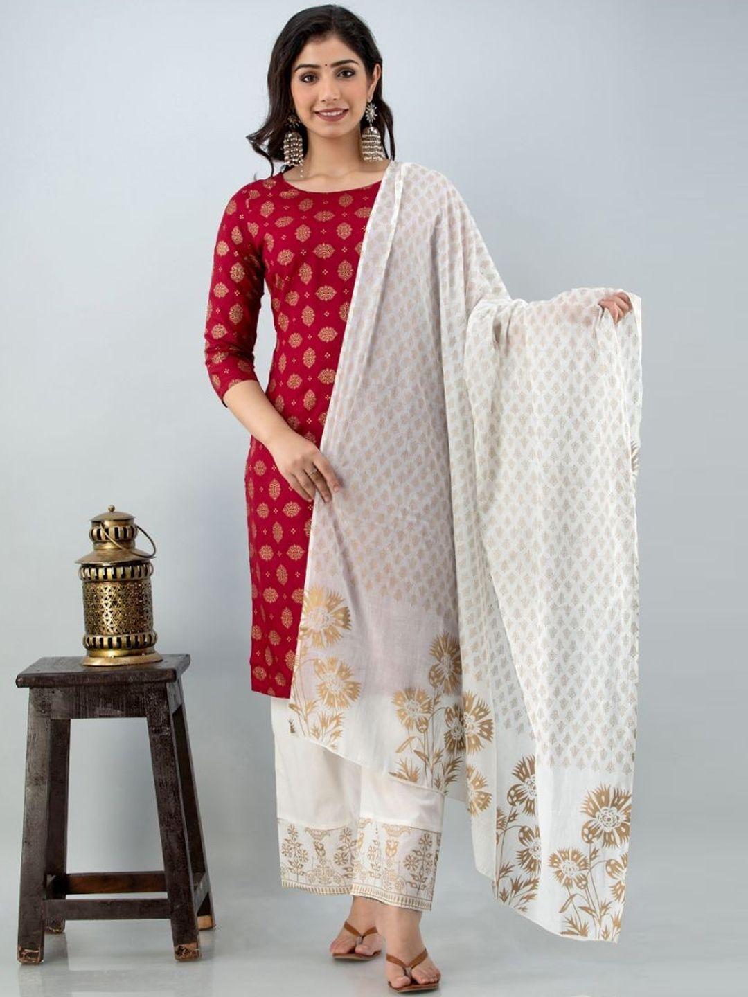 lovista women red kurta with trousers & with dupatta