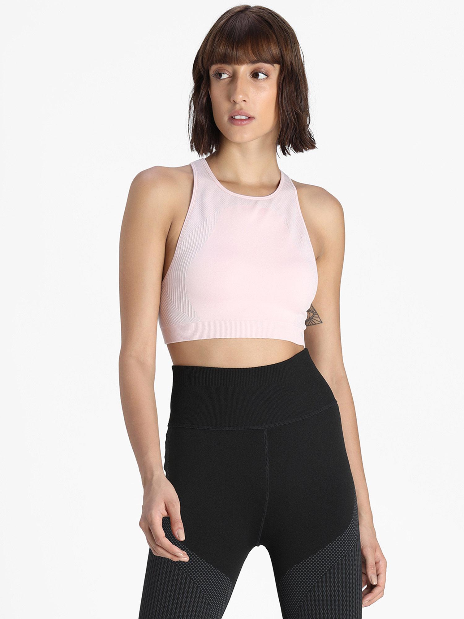 low impact long line seamless bra pink sports bra