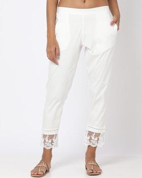 low-rise pants with lace trims