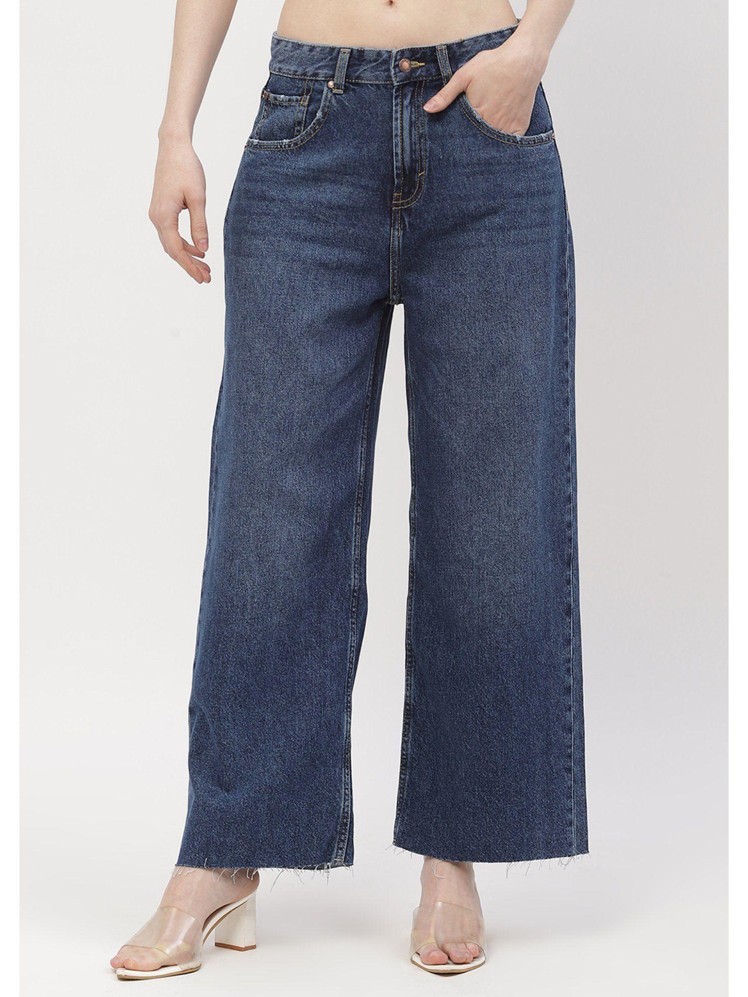 low rise blue straight jeans