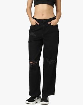 low-rise distressed wide-leg jeans