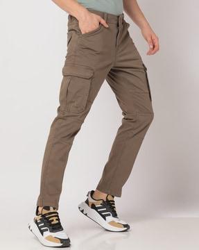 low-rise flat-front slim fit cargo pants