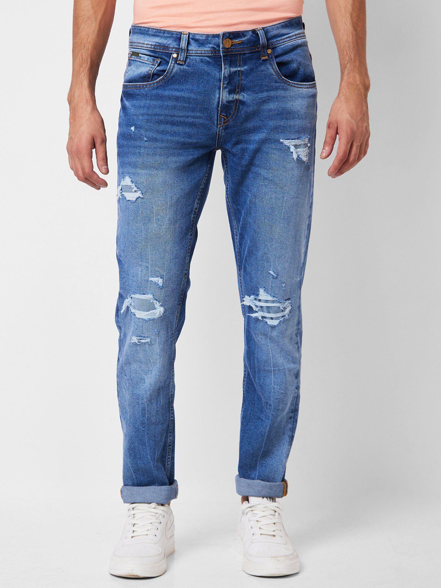 low rise skinny fit blue jeans for men