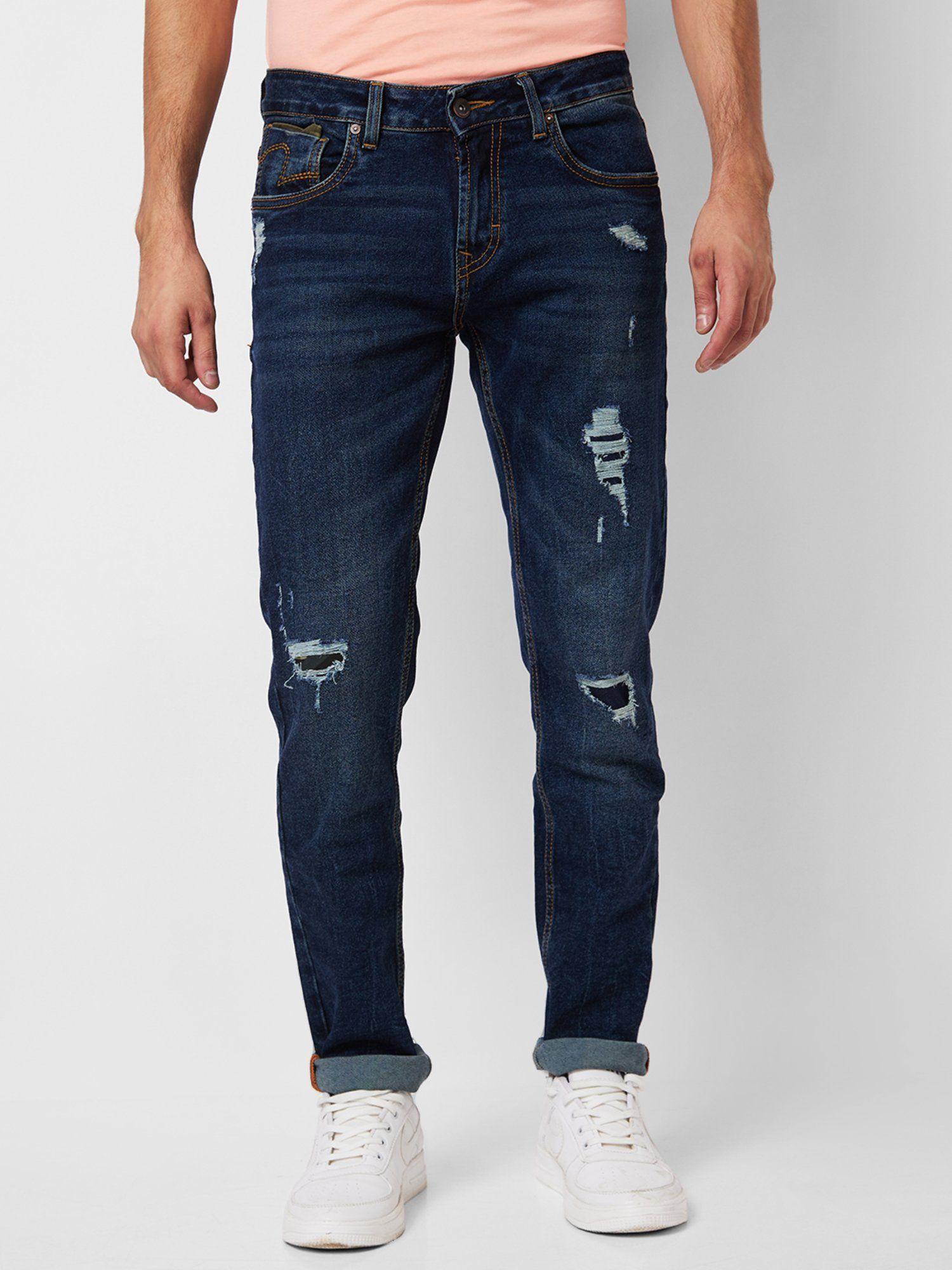 low rise skinny fit blue jeans for men