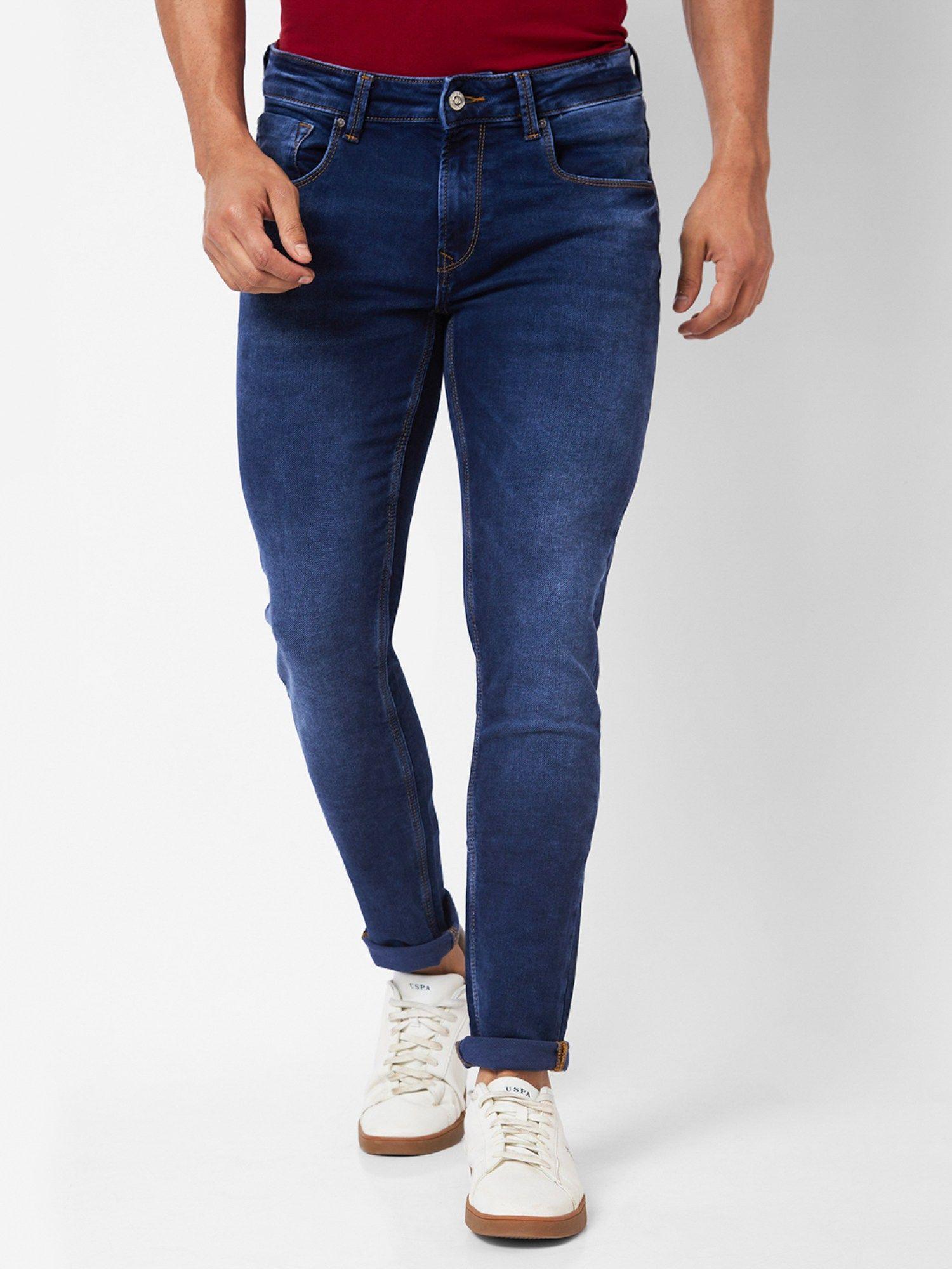 low-rise slim fit blue jeans for men