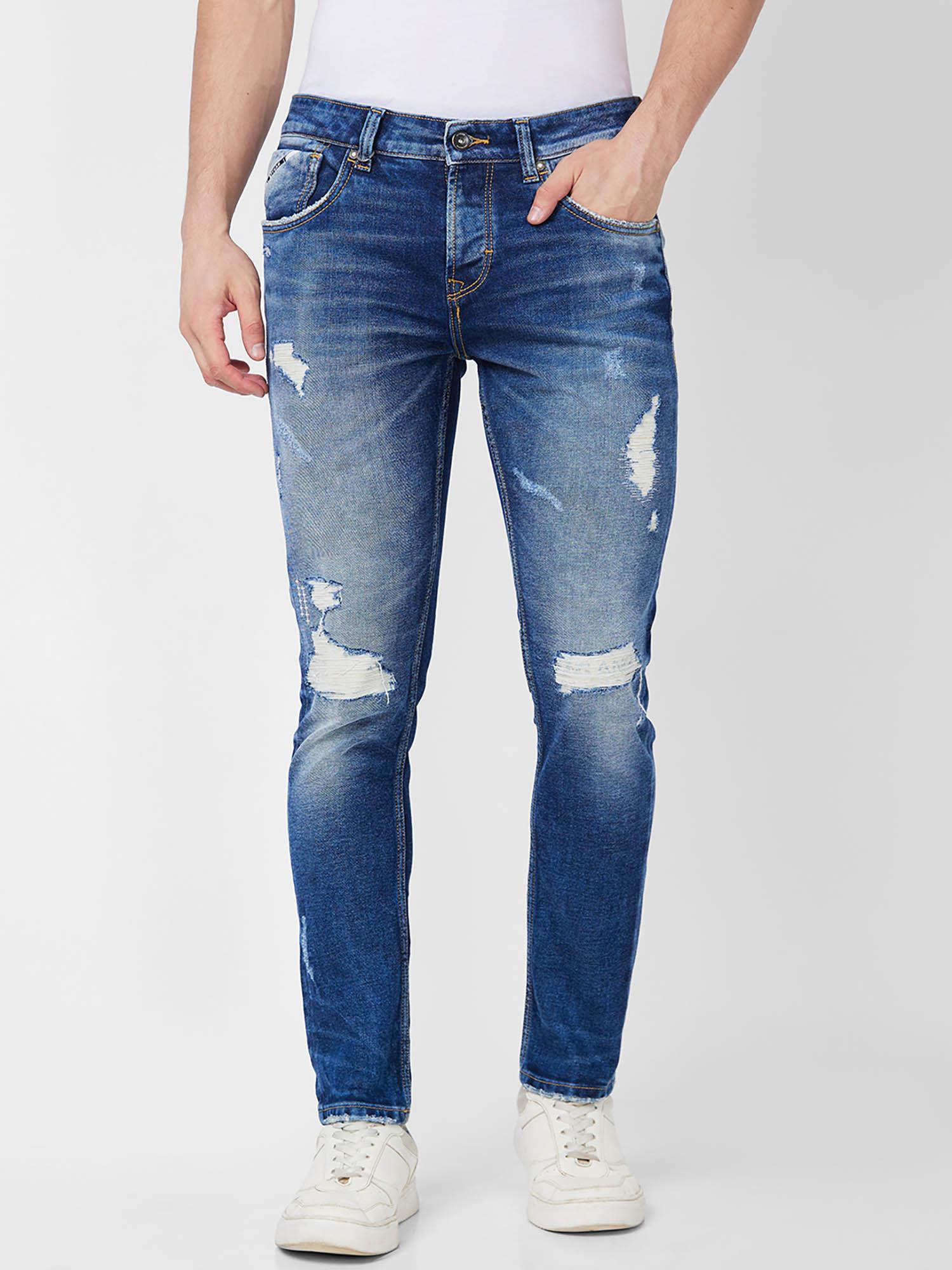 low rise slim fit blue jeans for men