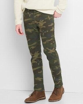 low-rise slim-fit camo print jeans