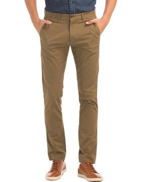 low-rise slim fit chinos with slip pockets