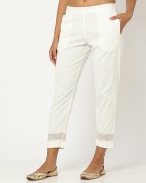 low-rise straight pants with lace trims