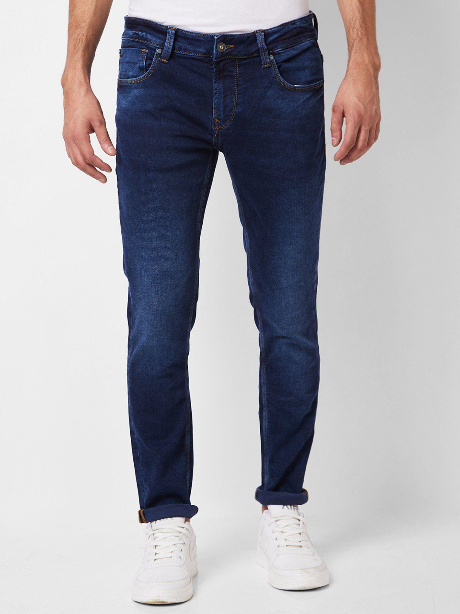 low rise super slim fit blue jeans for men