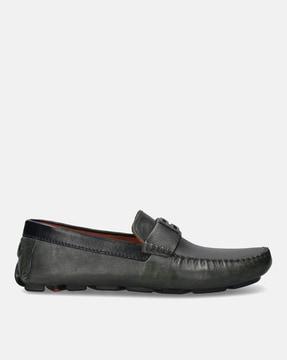 low-top slip-on leather driving shoes