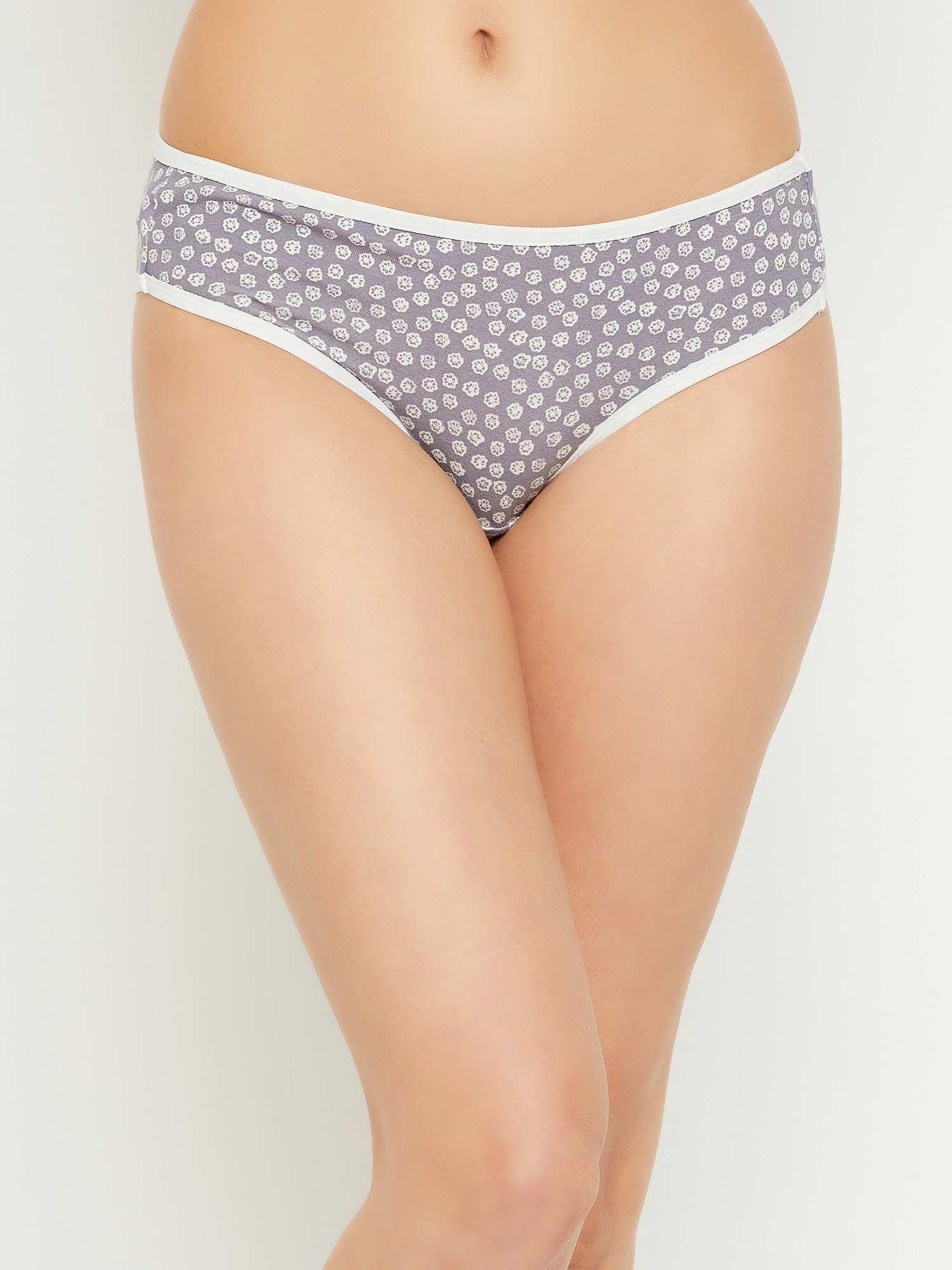 low waist floral print bikini panty in grey - cotton grey