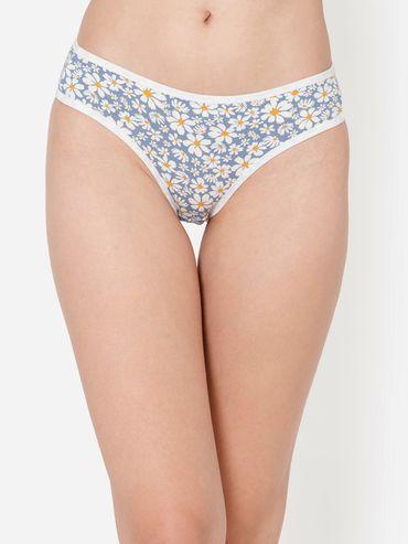 low waist floral print bikini panty in powder blue - cotton