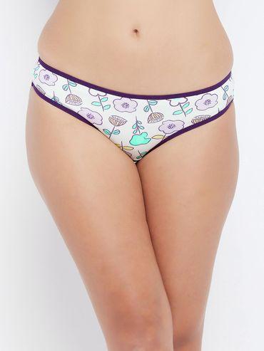 low waist floral print bikini panty in white
