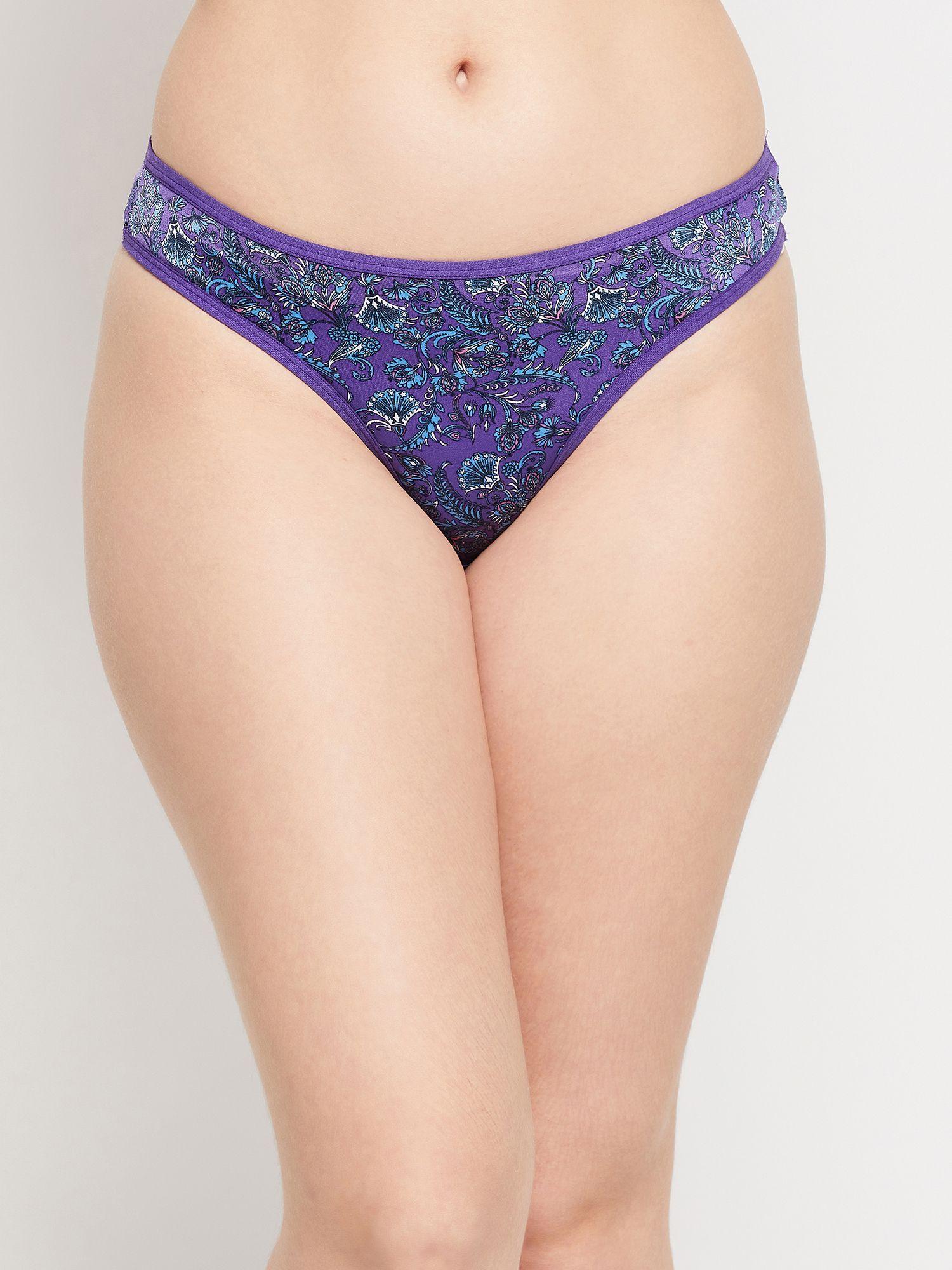 low waist floral print thong in purple