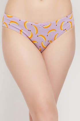 low waist fruit print bikini panty in lilac with inner elastic - cotton - purple