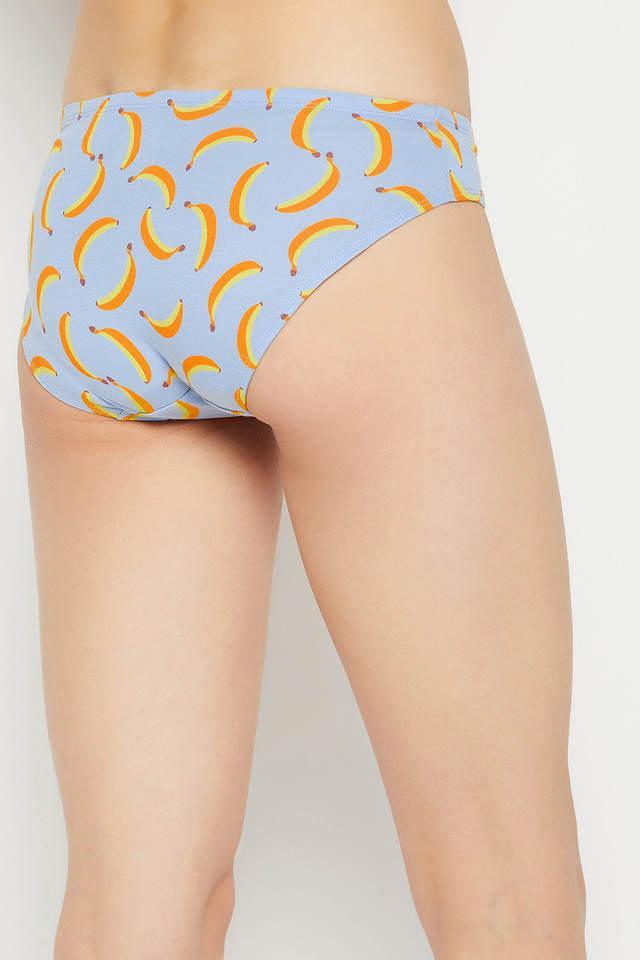 low waist fruit print bikini panty in powder blue with inner elastic - cotton