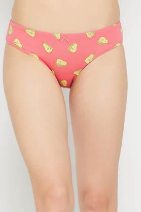 low waist fruit print bikini panty in salmon pink with inner elastic - cotton - pink