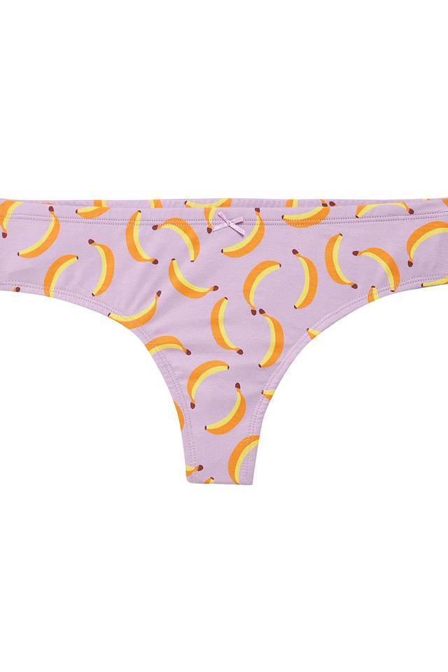 low waist fruit print thong in lilac with inner elastic - cotton