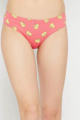 low waist fruit print thong in salmon pink with inner elastic- cotton - pink