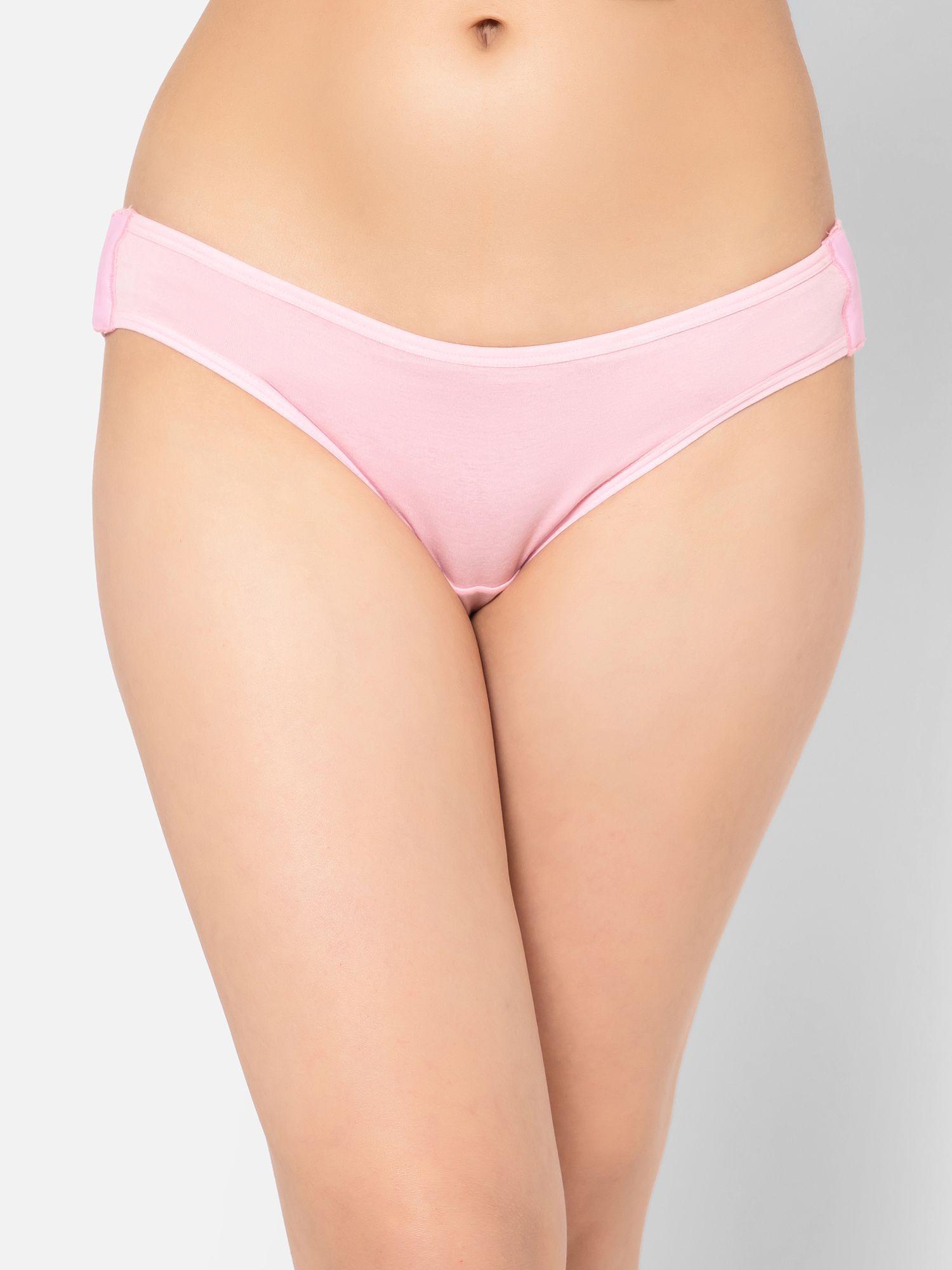low waist leak-proof adult brief in baby pink with side hooks - cotton