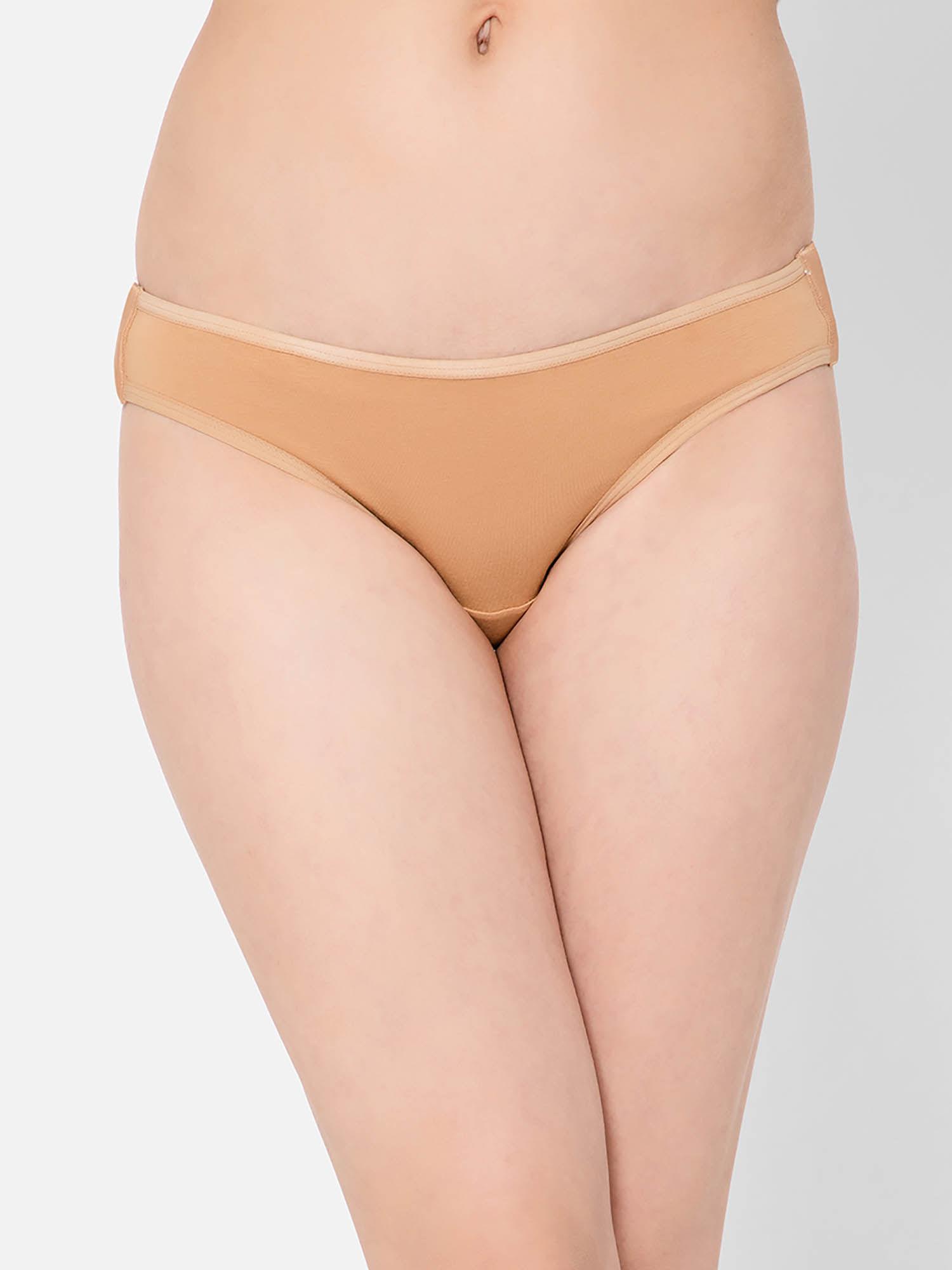 low waist leak-proof adult brief in nude colour with side hooks - cotton