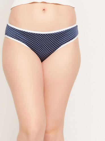 low waist polka dot print bikini panty in navy blue