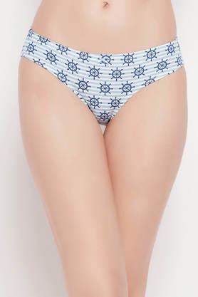 low waist printed bikini panty in powder blue with inner elastic - cotton - blue