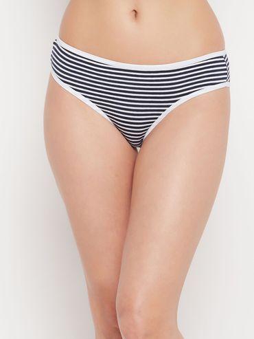 low waist striped bikini panty in black cotton