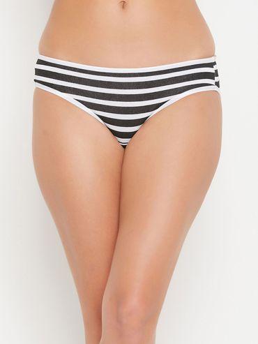 low waist striped bikini panty in black cotton