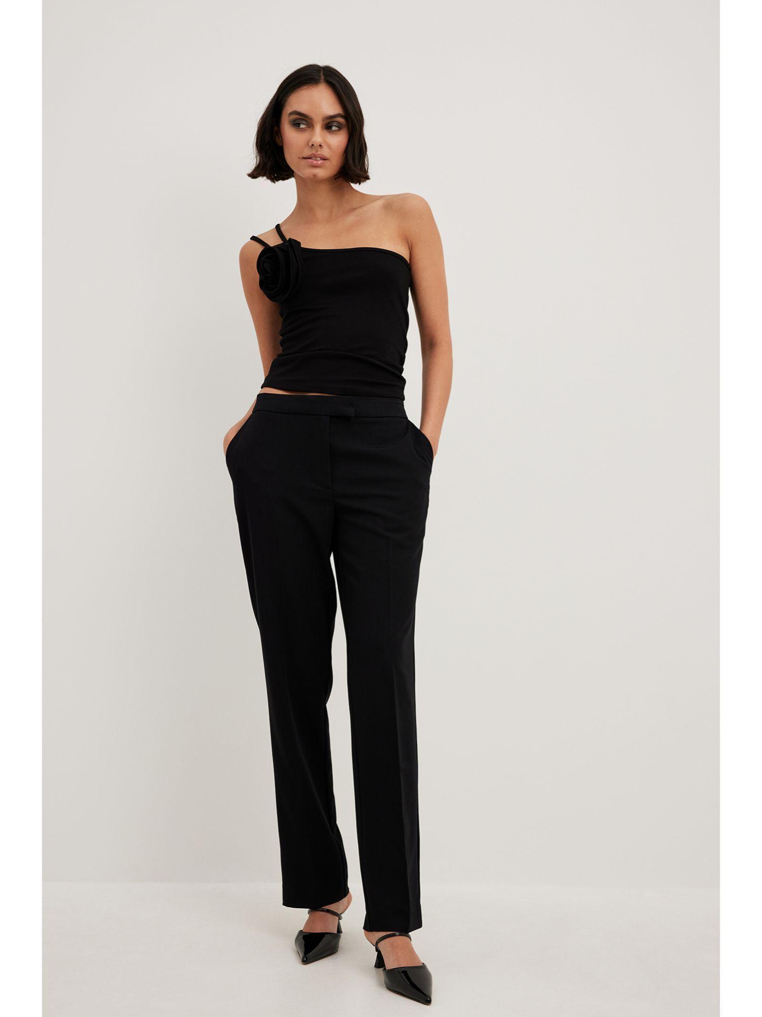 low waist suit pants black