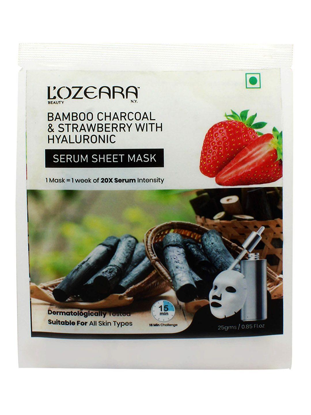 lozeara beauty n.y bamboo charcoal & strawberry with hyaluronic face serum sheet mask 25 g