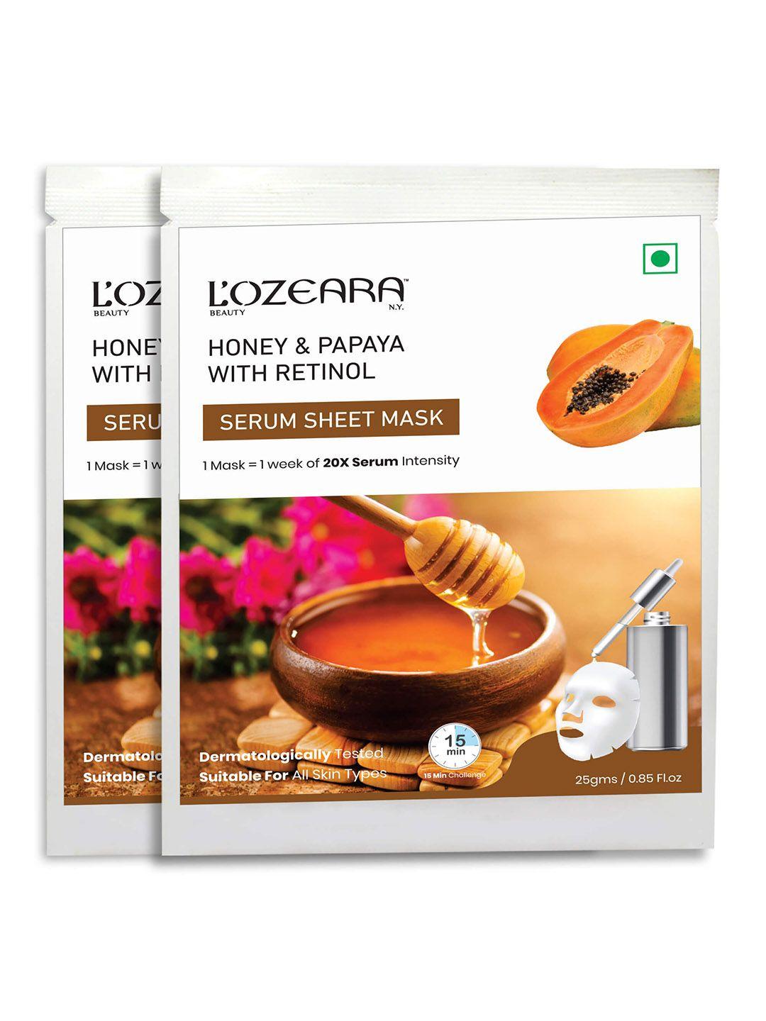 lozeara beauty n.y set of 2 honey & papaya with retinol serum sheet masks 25 gm each