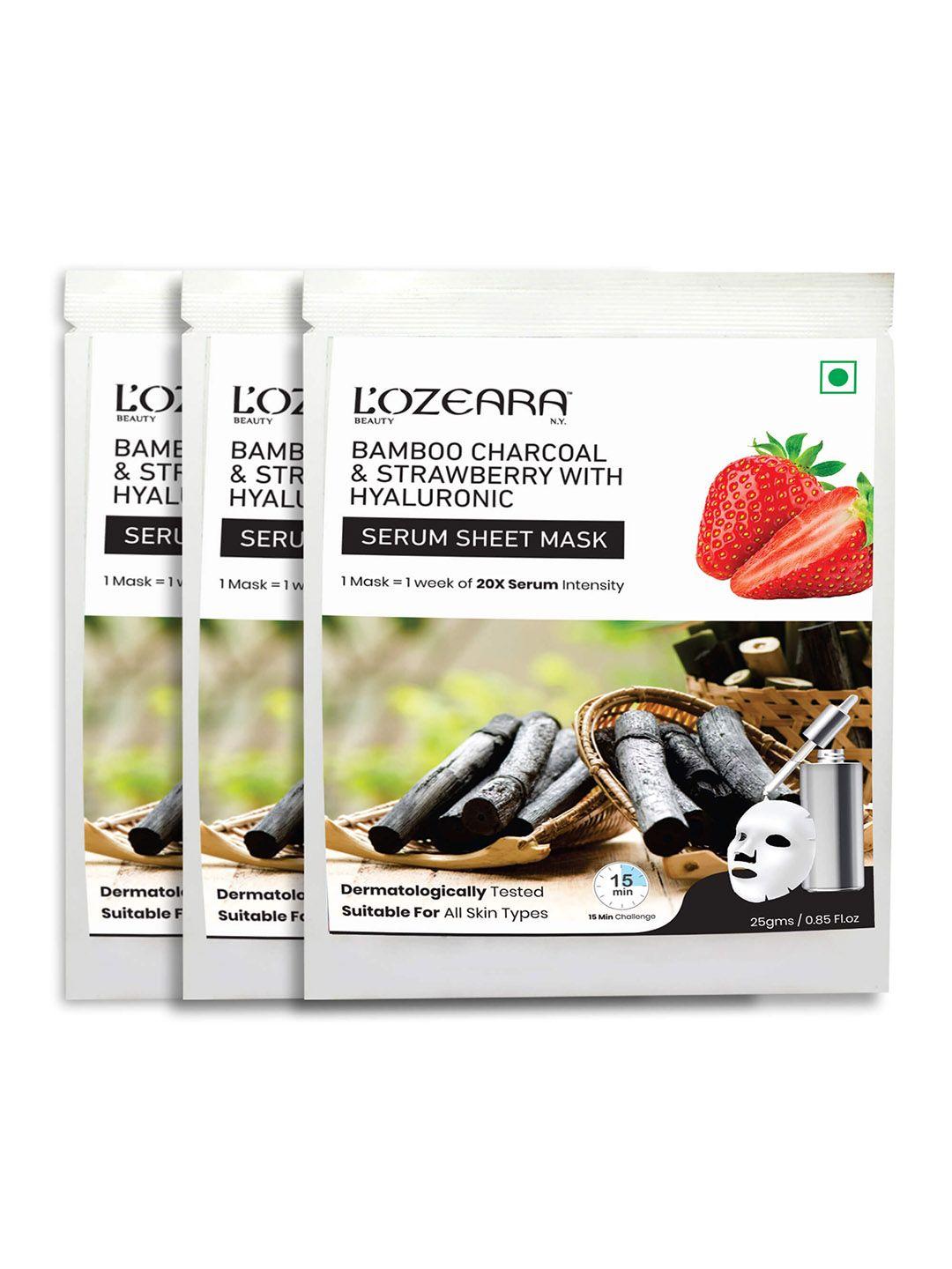 lozeara beauty n.y set of 3 bamboo charcoal & strawberry face serum sheet mask 25 g each