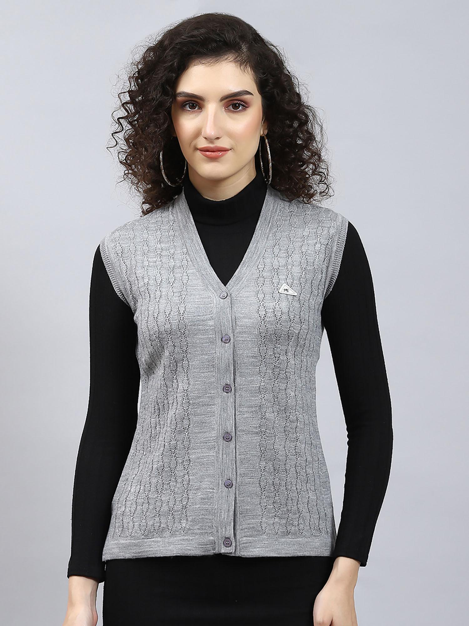 lt grey mix self design v neck cardigan