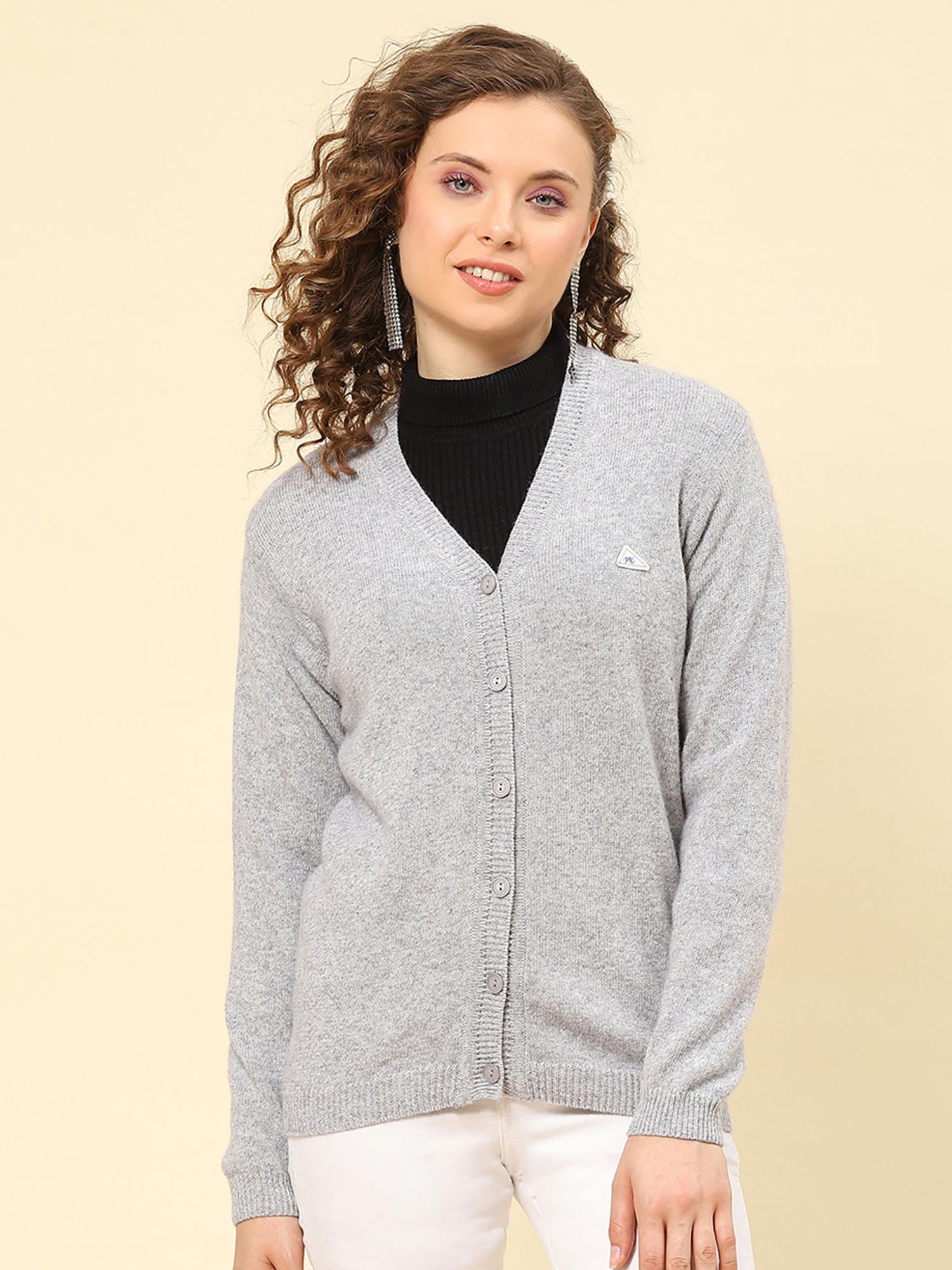 lt grey mix solid v neck cardigan