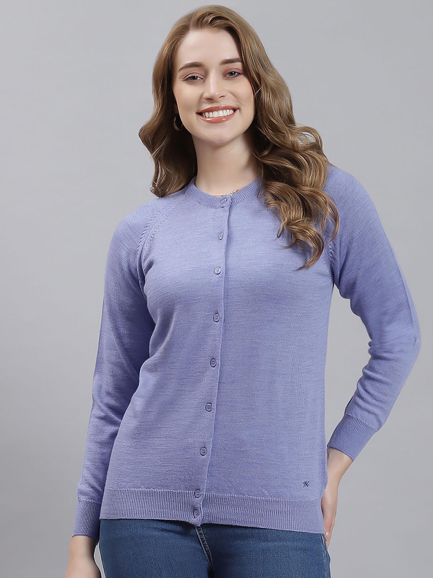 lt purple mix solid round neck cardigan