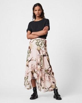 luca nolina tropical print flared asymmetrical skirt with tie-up
